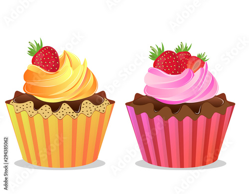 beautiful delicious cream cake with strawberries in a mold  vector