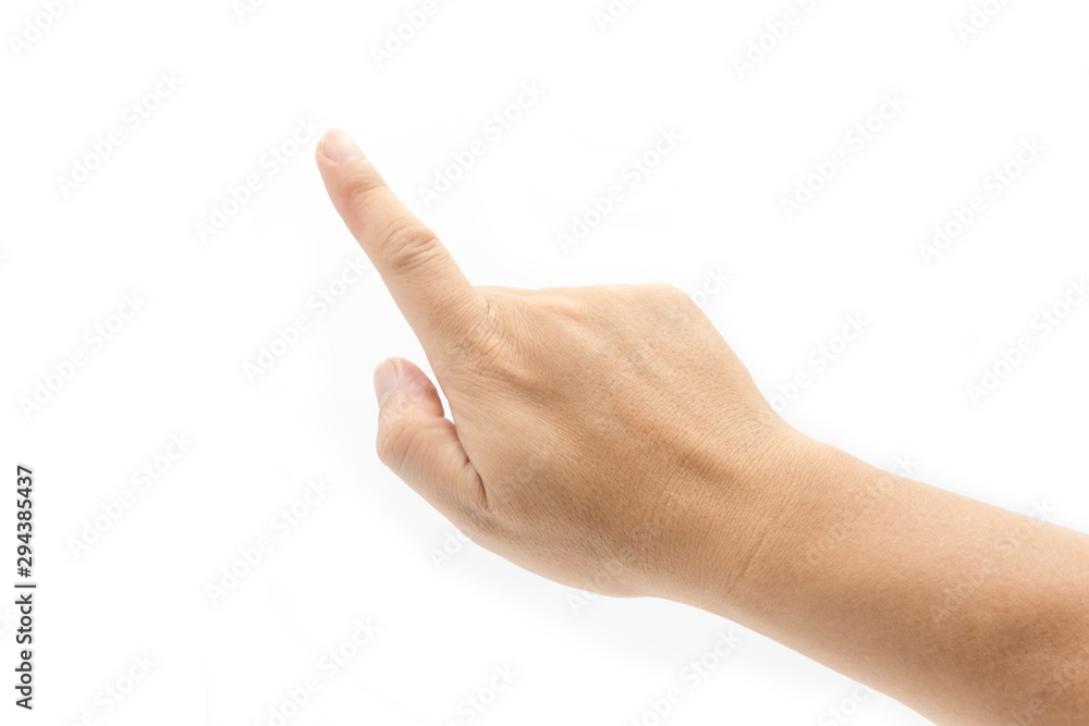 Asian arm index finger click and press gesture isolated on white background Asian arm index finger click and press gesture isolated on white background