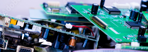Billede på lærred electronic PCB garbage as background from recycle industry and old consumer devi