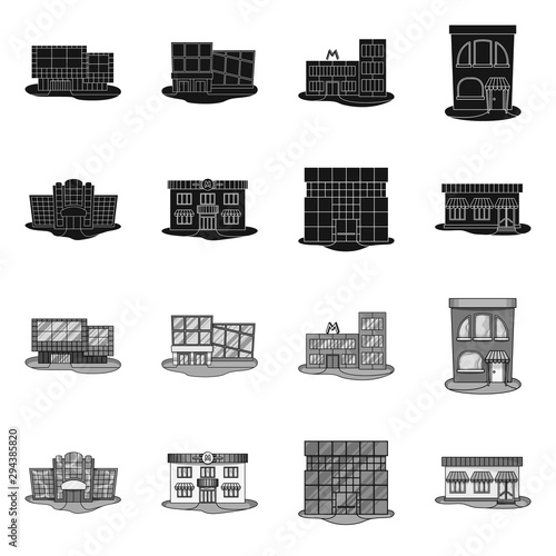 Vector illustration of supermarket and building logo. Set of supermarket and local stock vector illustration.
