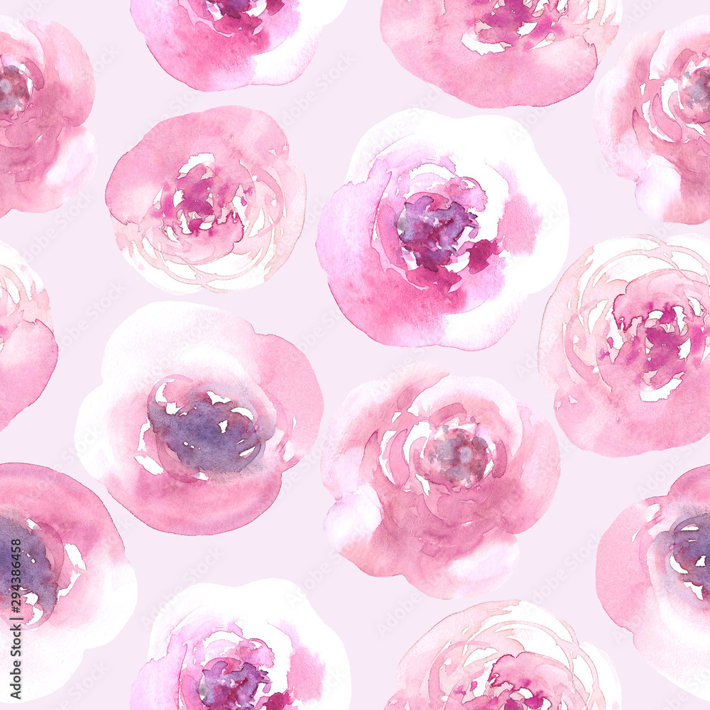 Naklejka Beautiful seamless pattern with roses on delicate pink background.