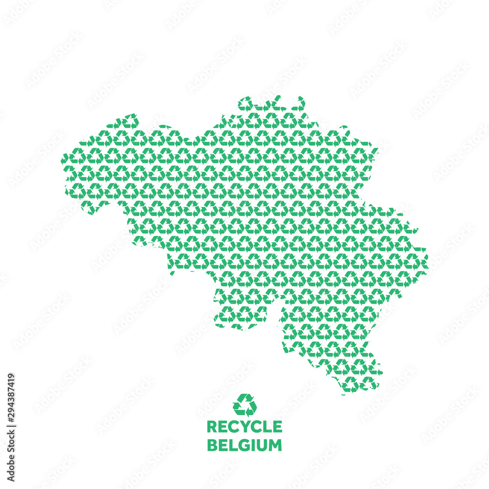 Belgium map made from recycling symbol. Environmental concept
