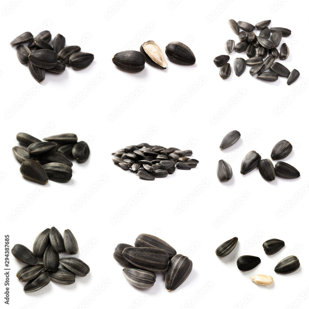 Set of Sunflower seeds isolated on white background Set of Sunflower seeds isolated on white background