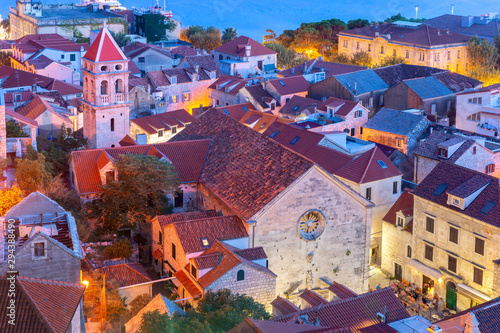 Aerial view of Omis at sunset.