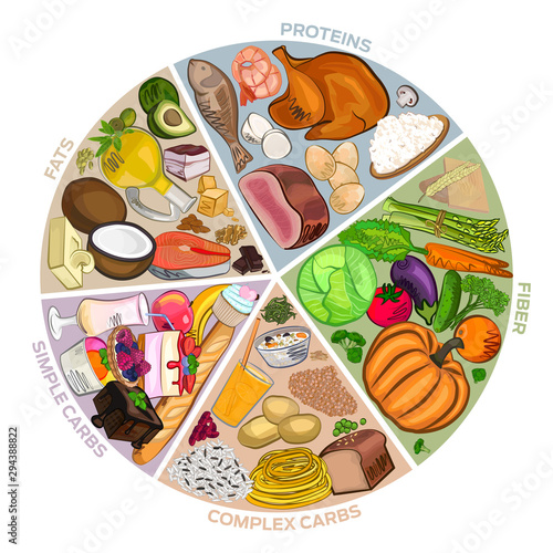 Food diet food, fats, carbohydrates, fiber, vector illustration