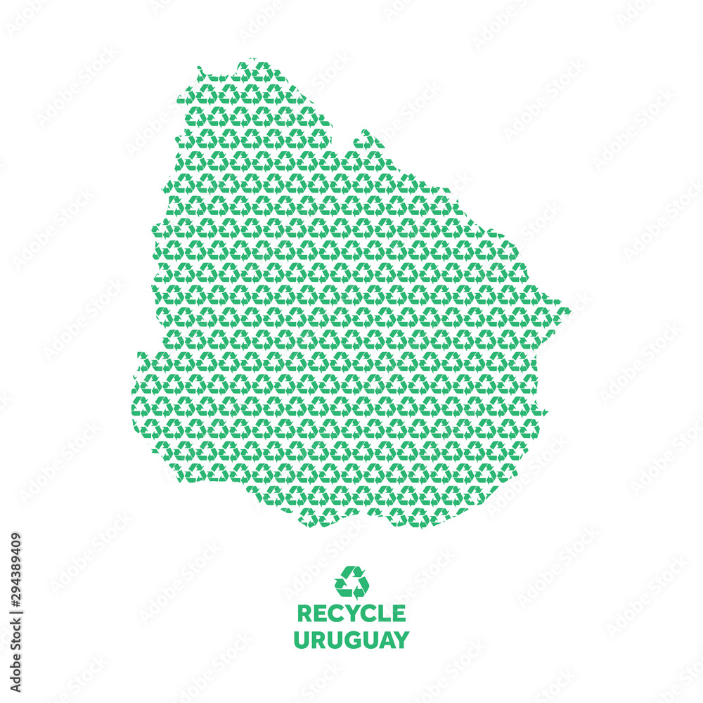 Uruguay map made from recycling symbol. Environmental concept