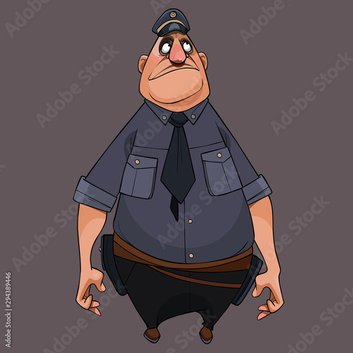 cartoon man in uniform of policeman stands and looks up
