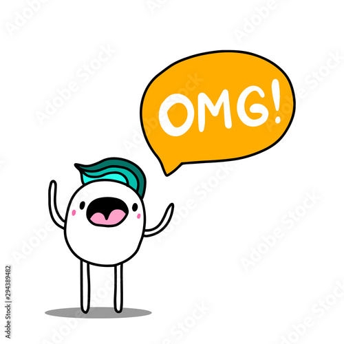 Omg hand drawn vector illustration in cartoon comic style man shouting