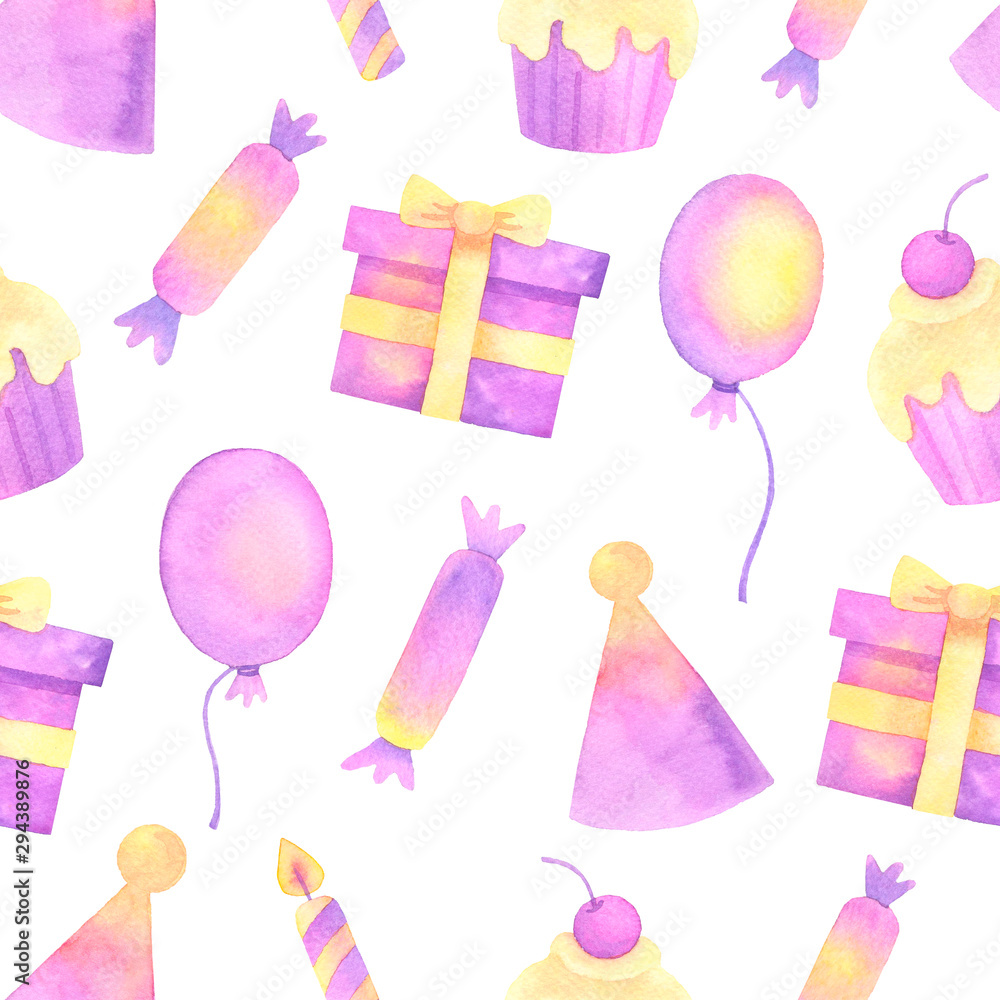 ballon and confetti hand painted watercolor seamless pattern. ballon and confetti hand painted watercolor seamless pattern.