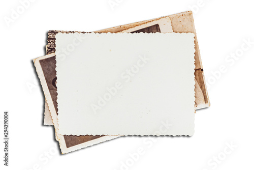 Old photos on white isolated background. Blank old group photo.