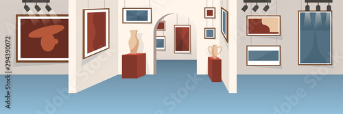 Empty art gallery interior. Exposition with famous painting