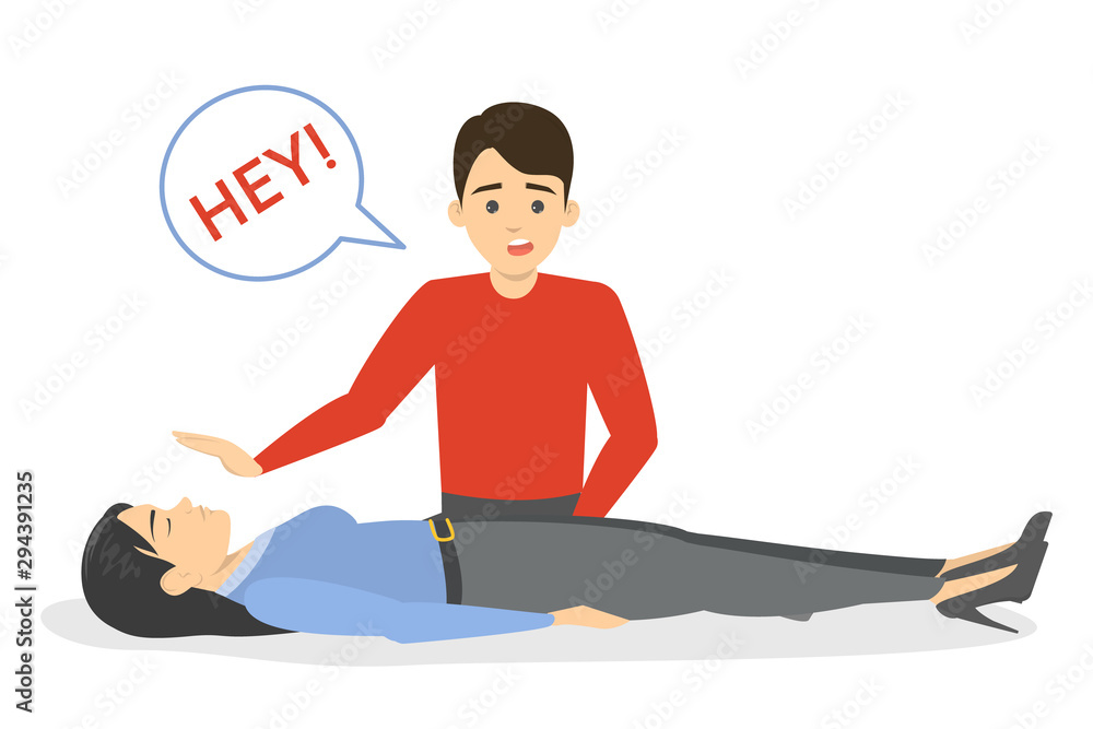 Fainting first aid. Emergency situation, unconscious person Stock
