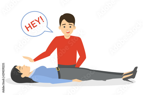 Fotobehang Fainting first aid. Emergency situation, unconscious person