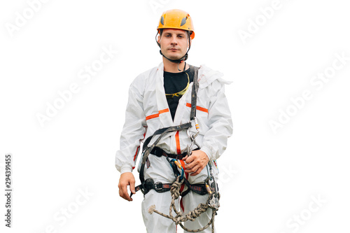 Obraz na płótnie Industrial climber isolated on white background w salonie