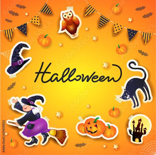 Halloween background with frame of stickers  festoon and text