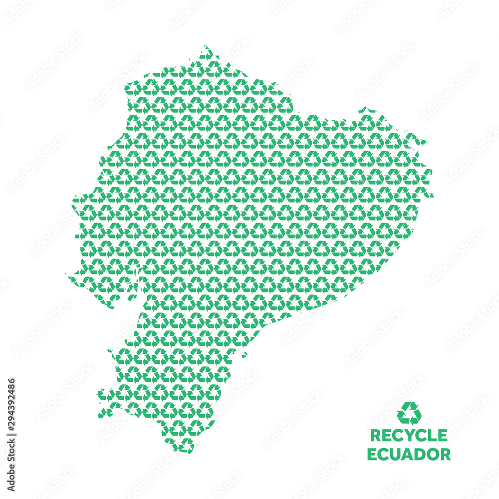 Ecuador map made from recycling symbol. Environmental concept