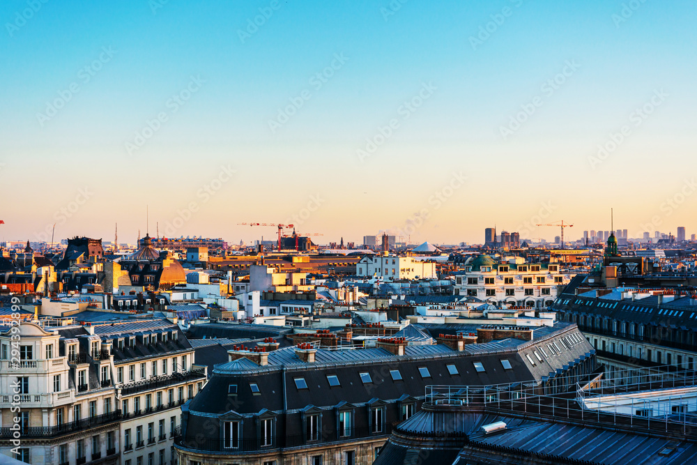 PARIS, FRANCE - December 12, 2018: Antique building view in Paris city, France.