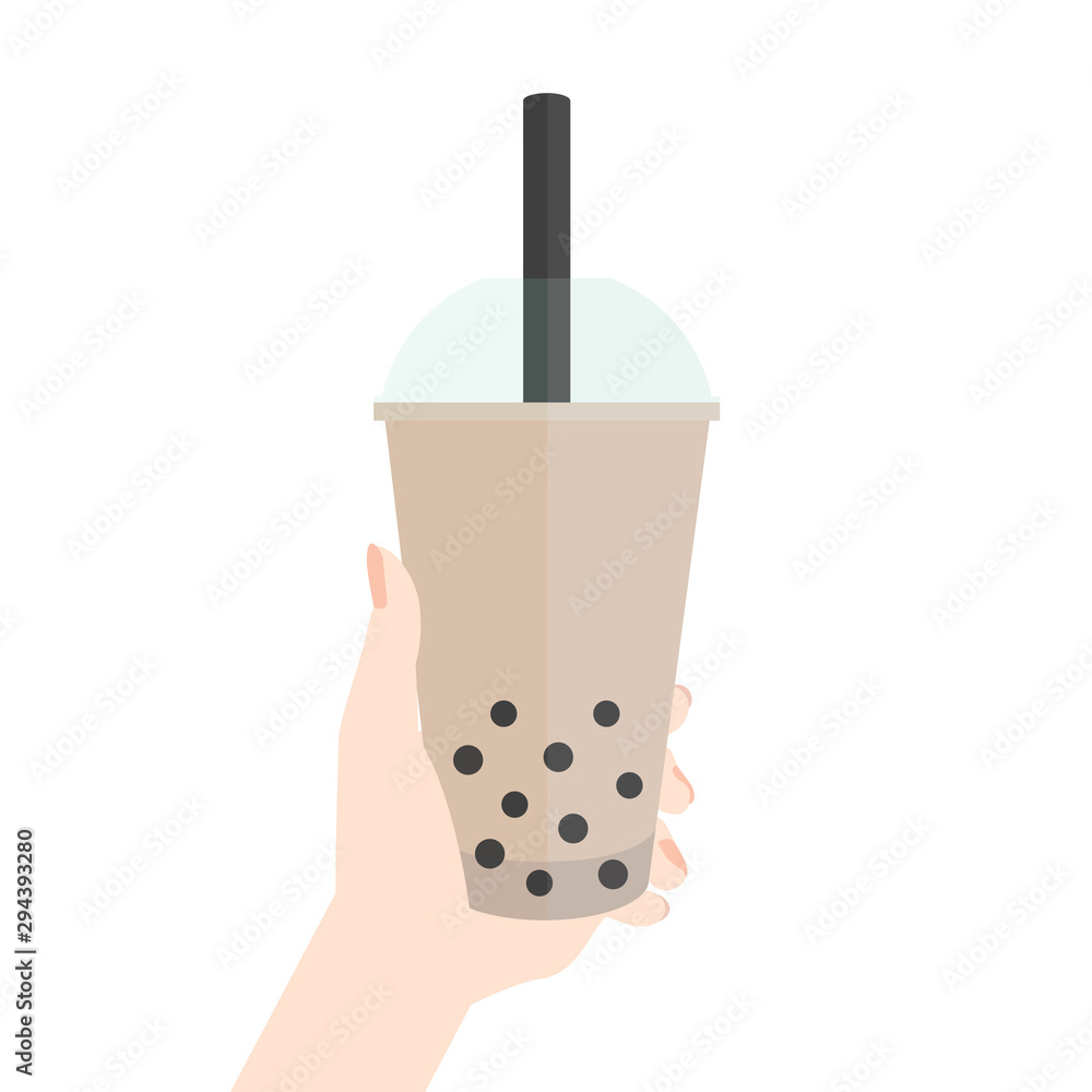 流行の飲み物 タピオカドリンクイメージ素材 タピオカミルクティを持つ女性の手 白背景 Stock Photo Adobe Stock