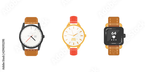 Classic watches set of vector icons. Watch for businessman, smartwatch and fashion clocks collection.