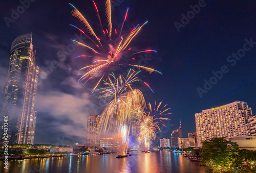 New Year Fireworks Countdown in Bangkok Thailand