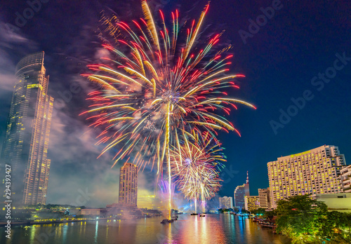New Year Fireworks Countdown in Bangkok Thailand