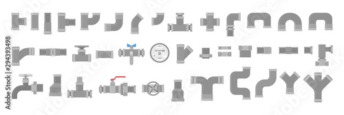 Plumber set, collection of pipe. Plumbing industry.