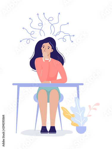 Absent minded woman. Person think about many things.