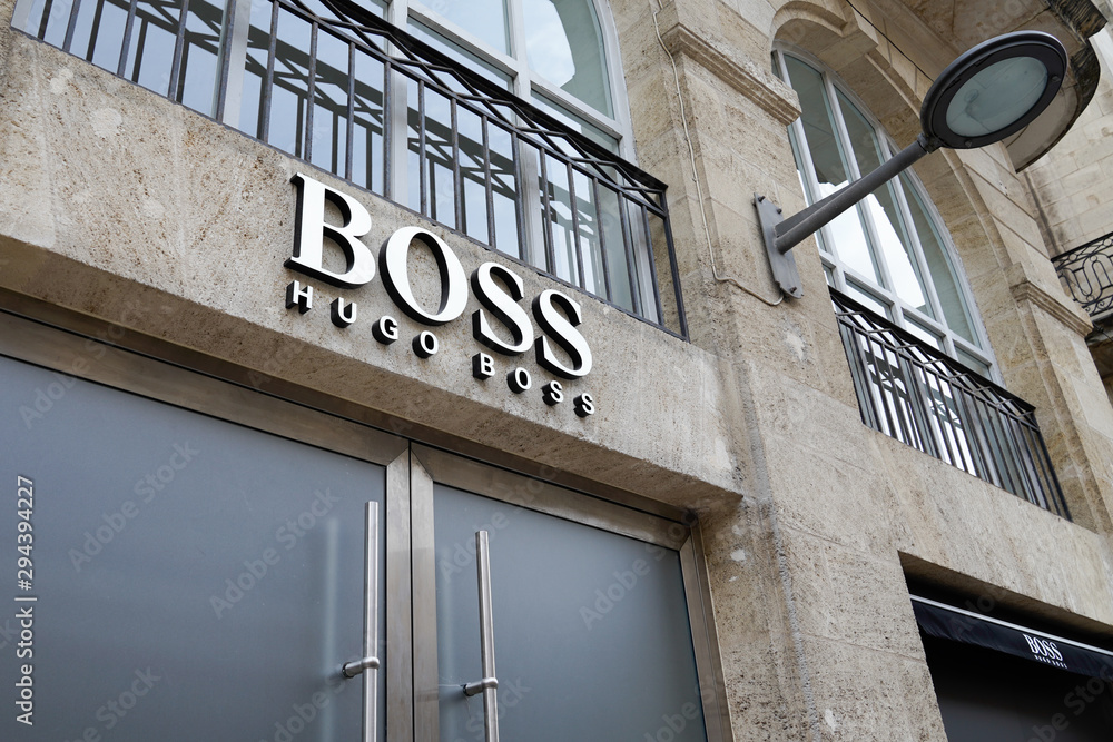 Hugo Boss store sign German luxury fashion house logo shop Stock Photo |  Adobe Stock