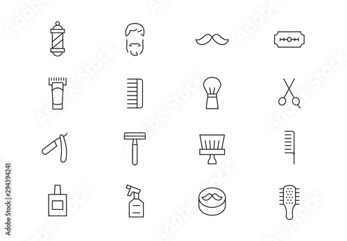 Barbershop thin line vector icons. Editable stroke