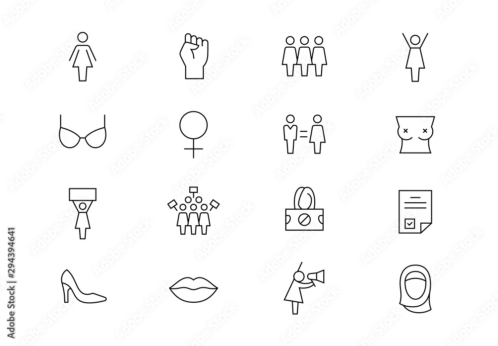 Feminism movement thin line vector icons. Editable stroke Feminism movement thin line vector icons. Editable stroke