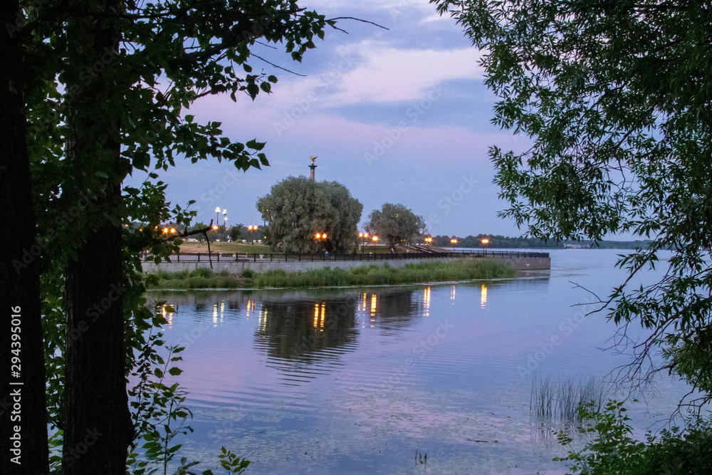 Summer night on the embankment of Yaroslavl. Arrow. Strelka