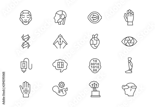Cyber technologies thin line vector icons. Editable stroke