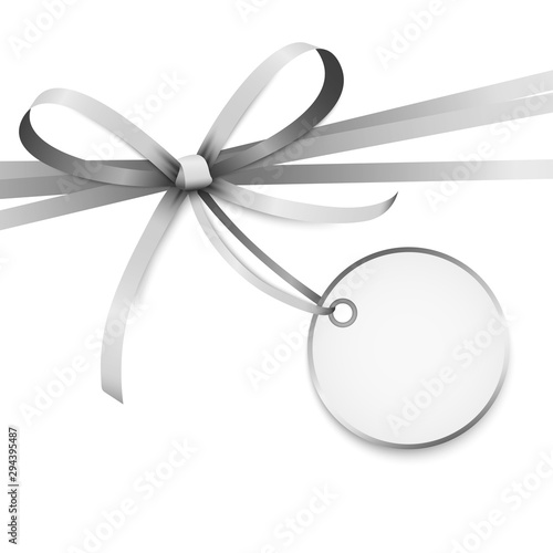 silver colored ribbon bow with hang tag