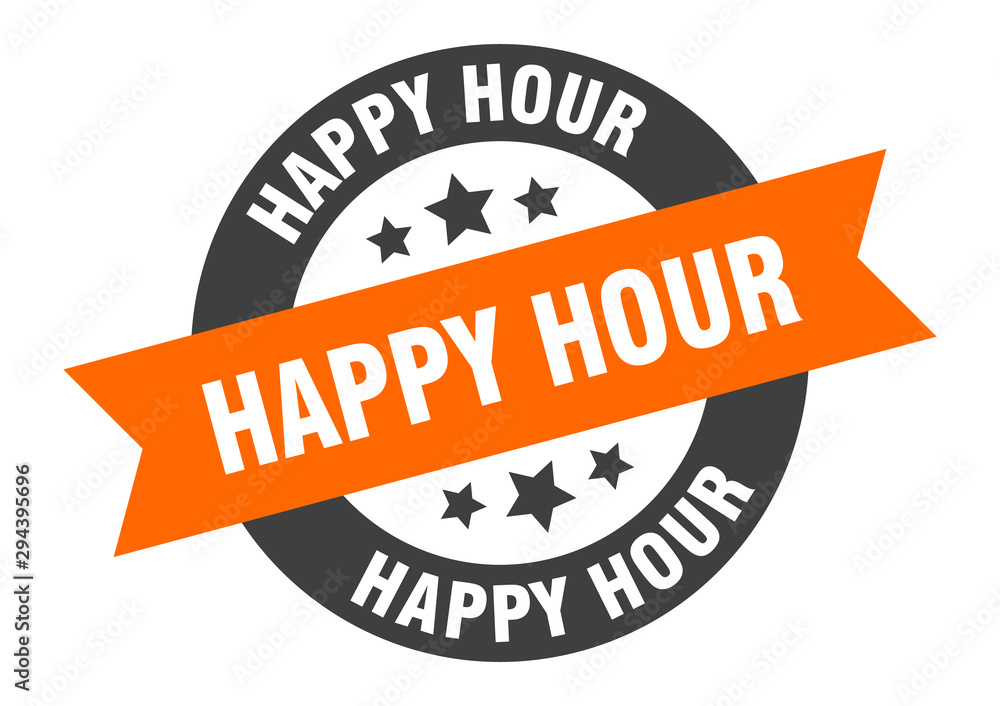 Fototapeta premium happy hour sign. happy hour orange-black round ribbon sticker