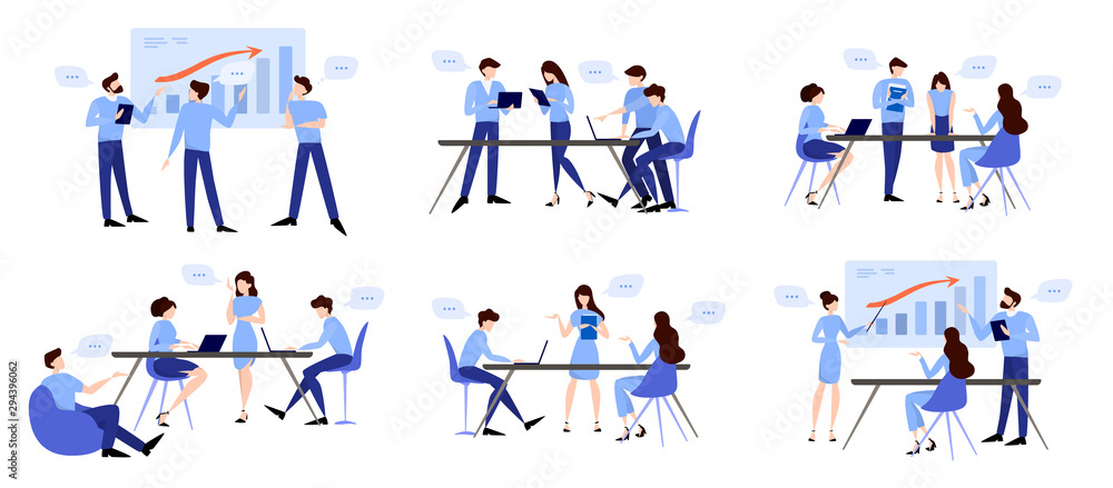 Discussion and brainstorming in team concept illustration