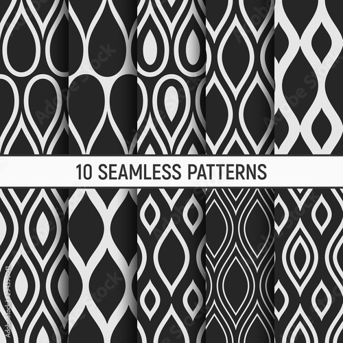 Set of ten monochrome seamless patterns.
