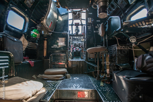 Stampa su tela B-24 Liberator interior equipment looking forward to cockpit