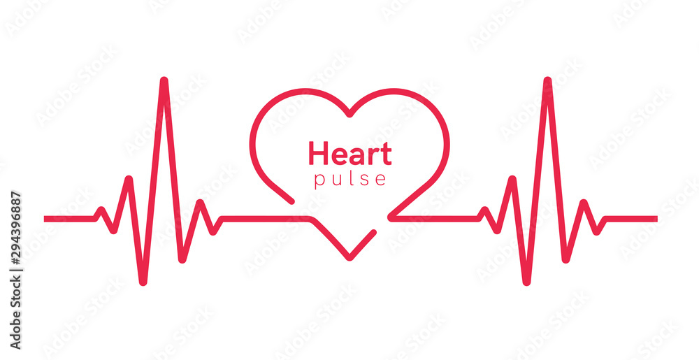 Heart pulse. Heartbeat line, cardiogram. Red and white colors. Beautiful healthcare, medical background. Modern simple design. Icon. sign or logo. Flat style vector illustration. Heart pulse. Heartbeat line, cardiogram. Red and white colors. Beautiful healthcare, medical background. Modern simple design. Icon. sign or logo. Flat style vector illustration.