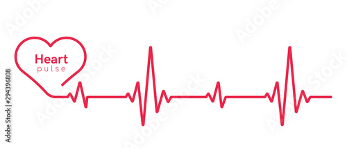 Heart pulse. Heartbeat line, cardiogram. Red and white colors. Beautiful healthcare, medical background. Modern simple design. Icon. sign or logo. Flat style vector illustration.