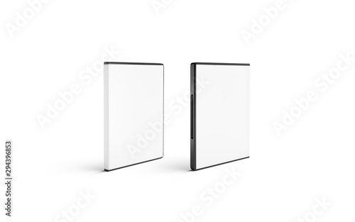 Blank white closed dvd disk case mockup stand isolated