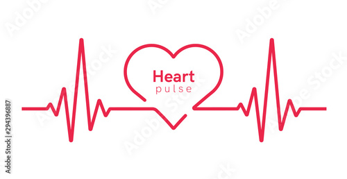 Heart pulse. Heartbeat line, cardiogram. Red and white colors. Beautiful healthcare, medical background. Modern simple design. Icon. sign or logo. Flat style vector illustration.