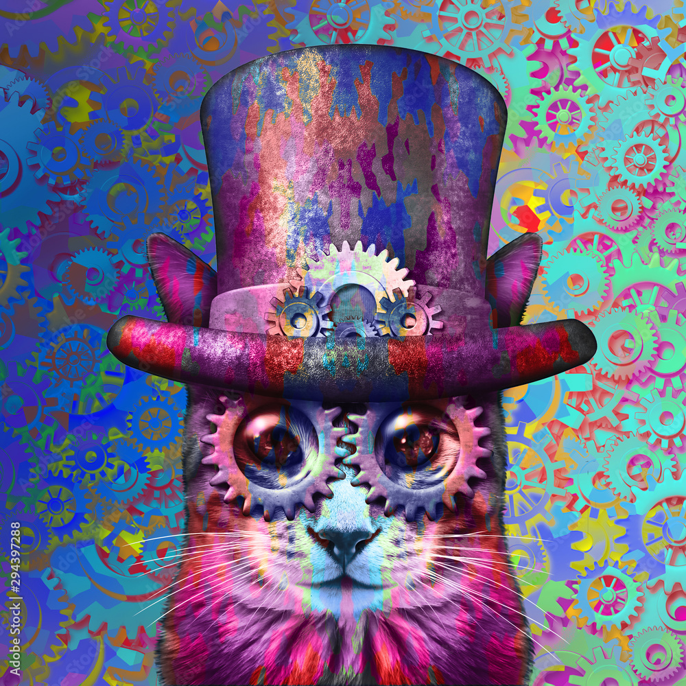 Fototapeta Steampunk Cat Psychedelic Art