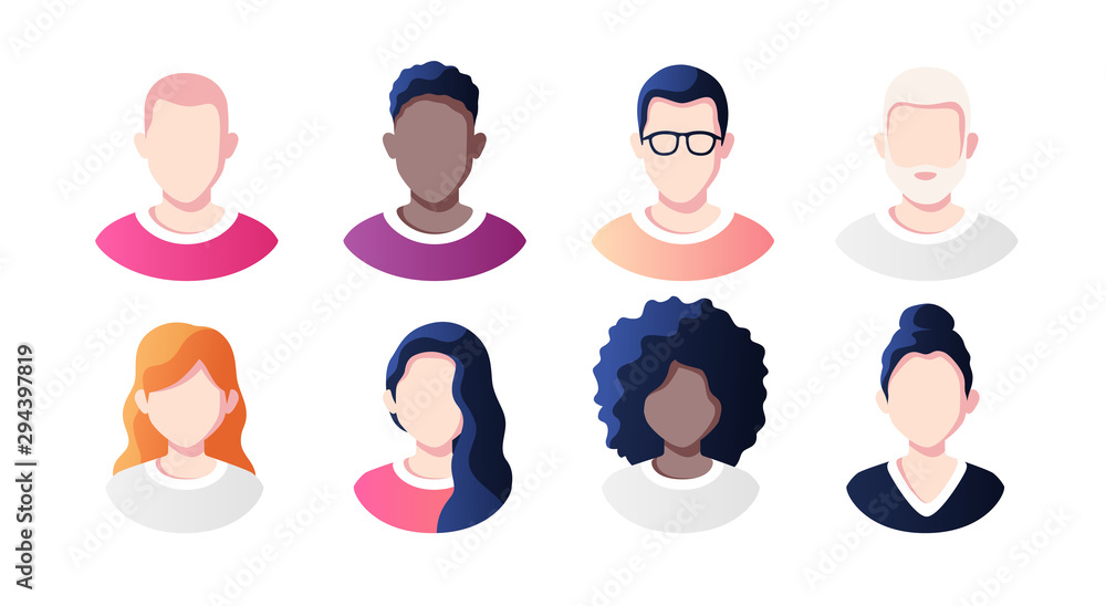 People avatars set isolated on a white background. Profile picture icons.  Male and female faces. Cute cartoon modern simple design. Beautiful  colorful template. Flat style vector illustration. Stock Vector | Adobe  Stock