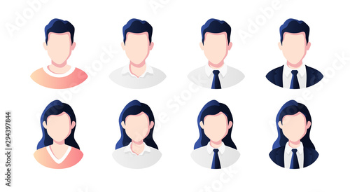 People avatars set. Businessman, office worker in suit. Profile picture icons. Male and female faces. Cute cartoon modern simple design. Beautiful colorful template. Flat style vector illustration.