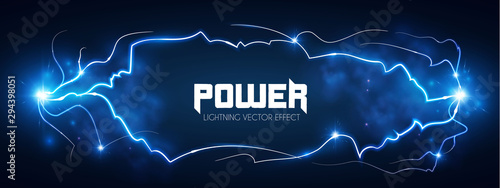 Lightning. Thunderstorm light effect. Neon electric light. Power design.