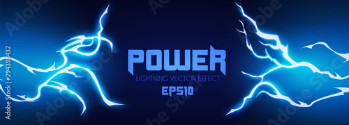 Lightning. Thunderstorm light effect. Neon electric light. Power design.