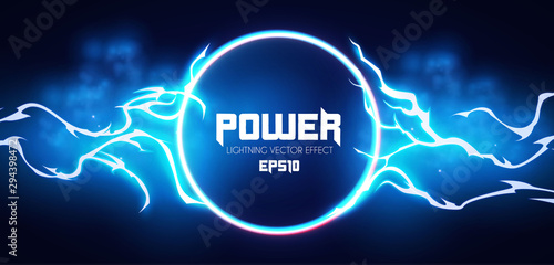 Abstract lightning shining banner. Power design. Electric light. Neon Storm.