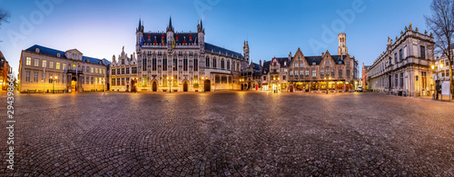 Sunset in the most tourist places of Bruges, Belgium