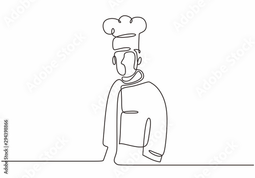 "continuous one line drawing of confident chef standing vector illustration. Portrait of cooking man."