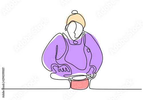 Girl cooking food one line ...